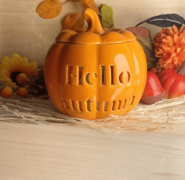 &#039;Hello Autumn&#039; Orange Pumpkin Wax Burner